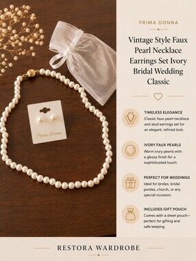 Prima Donna Ivory Faux Pearl Necklace Stud Earrings Bridal Set NWT